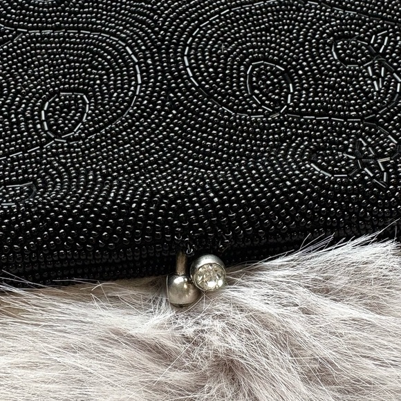 Vintage Black Beaded Clutch with Rhinestone Closure Formal Evening Purse Bag - Picture 2 of 10